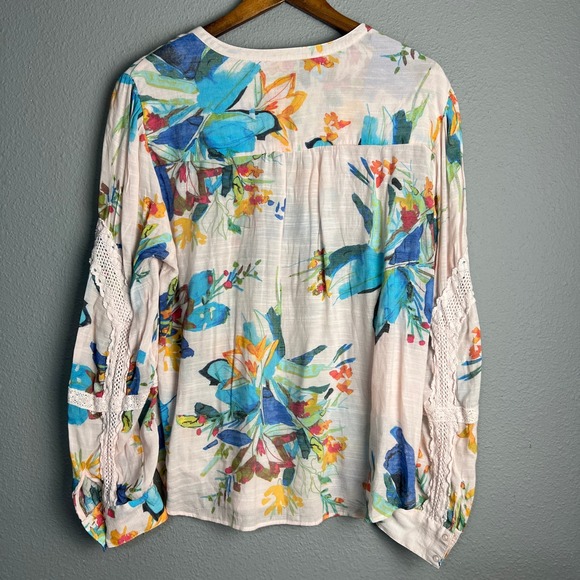 Zac & Rachel V Neck Spring Floral Print Blouse Lace Trim Long Sleeve Top XL - Picture 5 of 7